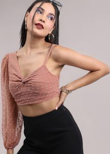 Peach Puff Sleeves Crop Bralette Top