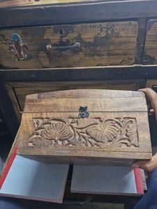 Vintage Wooden Box with Tile Inlay