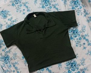 Green Ribbed Crop Top