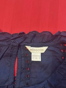 Navy Eyelet Ruffle Blouse