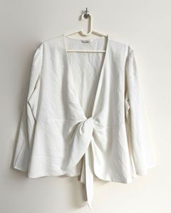 White V-Neck Tie-Up Top | Size 4XL