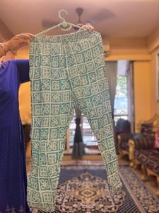 Cotton Blue Printed Kurti Trouser Wit Soft Elastic