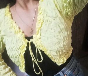 Butter Yellow Crop Top full Sleeves (Shrug)💛