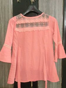 Peach Top with Lace Detail