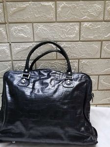 Black Embossed Leather Tote Bag