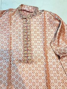 Men Silk Sherwani Style Zari Kurta Set