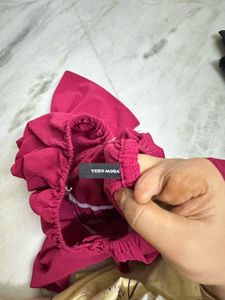 Pink Ruffle Sleeve Tie-Front Top