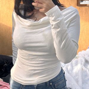 Aesthetic lace detail white fitted top