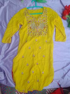 Yellow Embroidered Kurti