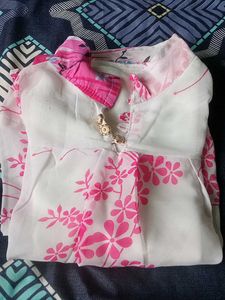 White & Pink Flower Printed Beautiful Top For Girl