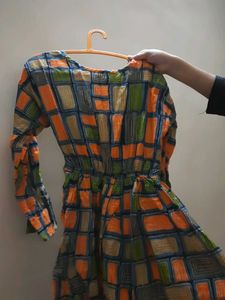 Retro Print Long Sleeve Dress