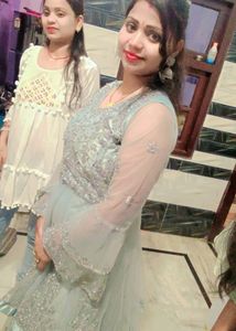 Grey Embroided Net Anarkali Set