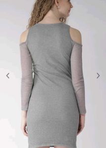 Women Grey Melange Self-Striped Sheath Dress