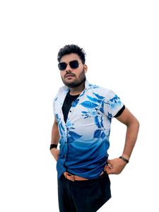 Ocean Breeze Gradient Leaf Printed Casual Shirt"