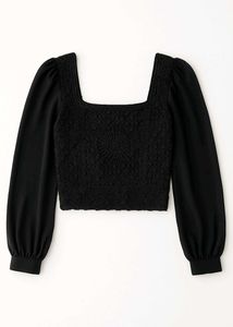 Black Crochet Lace Bodice Top with Chiffon Sleeves