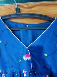 Elegant Blue Floral Print Dress gown