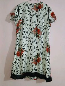 &#34;Elegant Floral Printed Tunic Dress with Beaded &#34;