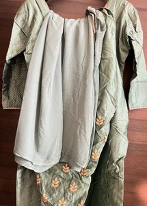Elegant Olive Green Embroidered Salwar Kameez