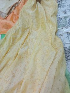 Yellow Embroidered Gown. Full Length - 56 Inche