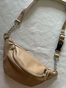 Beige Belt Bag with Chain