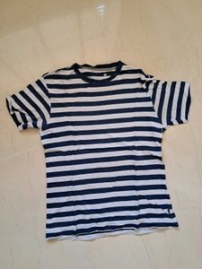 Mens Blue & White Line Cotton Tshirt