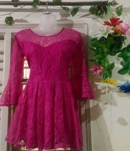 Pink Lace Fit &amp; Flare Dress