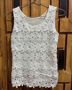 White Lace Embroidered Tank Top