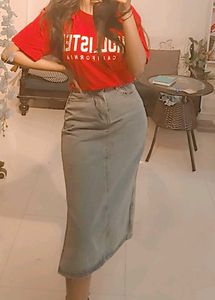 Denim Skirt (Below Knee Length)