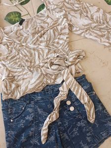 Leaf Print Wrap Top