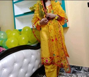Haldi Embroidery Suit With Beautiful Dubatta