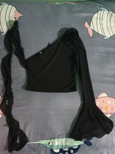 Black One shoulder Mesh Top