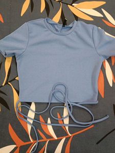 Blue Tie-Waist Crop Top