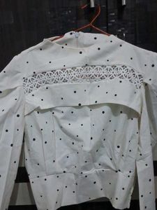 Polka Dot Puffed Sleeve Crop Top (Size-S)