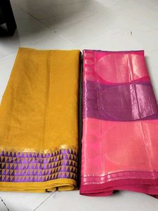 Combo Of 2 Unused Pink &amp; Gold Saree