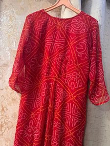 Red Bandhani Print Full Size Gown, Bust- 40/42