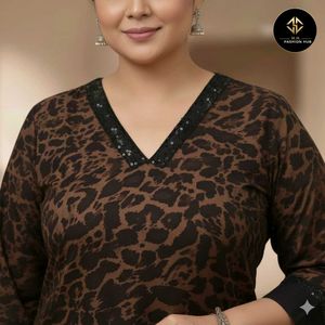 Elegant Brown Animal Print Kurta with plazo