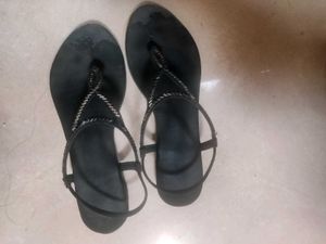 Black Rhinestone T-Strap Sandals