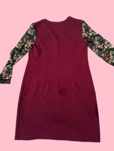 Stylish Maroon Dress with Floral Sleeves