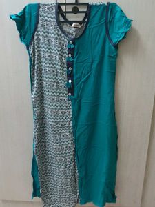 Crane Print Top And Teal Blue Colour Kurta
