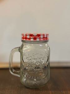Glass Mason Jar With Red Lid