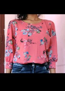 Floral Print Top With Denim Jeans