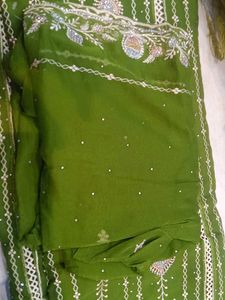 Green Embellished Dress Material