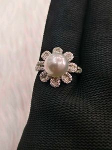 Pearl &amp; Diamond Ring 925 Sterling Silver