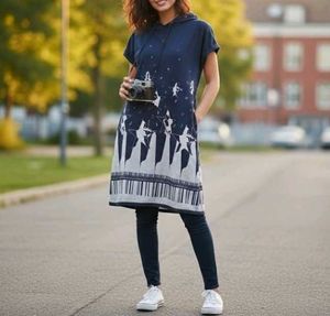 Hooded T-Shirt Dress with Print