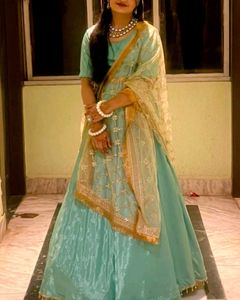 Lehenga Choli With Golden Embroidery Dupptta💙💚