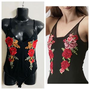 Black Embroidered Bodysuit