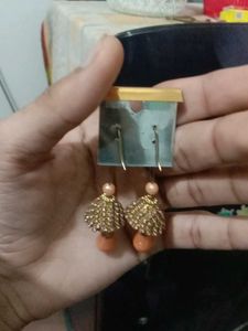 Vintage Gold &amp; Peach Dangle Earrings