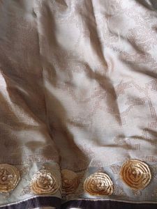 Elegant Beige Sari with Floral Border