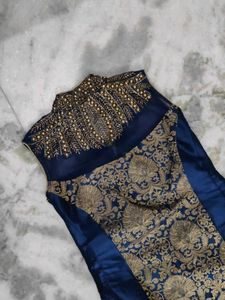 Elegant Blue &amp; Gold Ethnic Gown