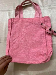 Kipling Pink Tote Bag with Monkey